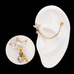 24Kt Gold PVD Titanium Threadless Marquise Trinity & Duo Bezel Round Gem Top with Dangle Rolo Chain