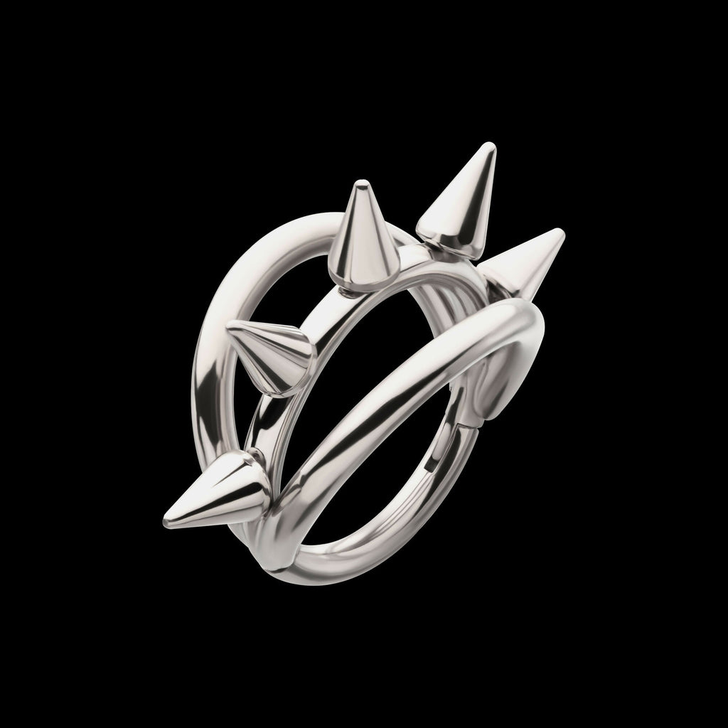 Five-Spiked Open Stack Triple Hoop Hinged Segment Clicker Earring / Nosering – Titanium