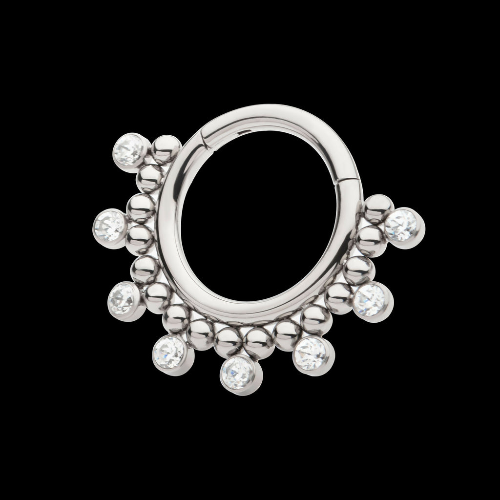 Titanium Clustered Beads with 7 Bezel Round CZ Front Facing Hinged Segment Clicker