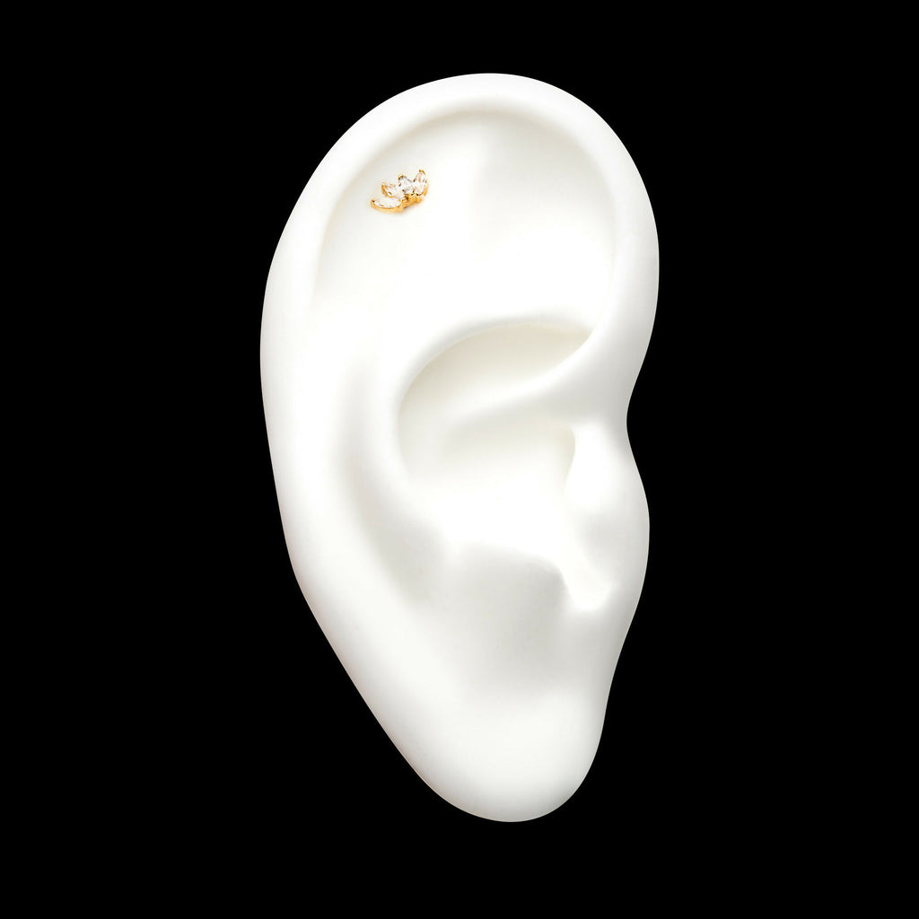 14Kt Gold Threadless with 4 Marquise Clear CZ Top