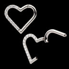 CNC Set Gem Heart Front Facing Hinged Segment Clicker (For Right Ear) Hoop Earring / Nosering – Titanium