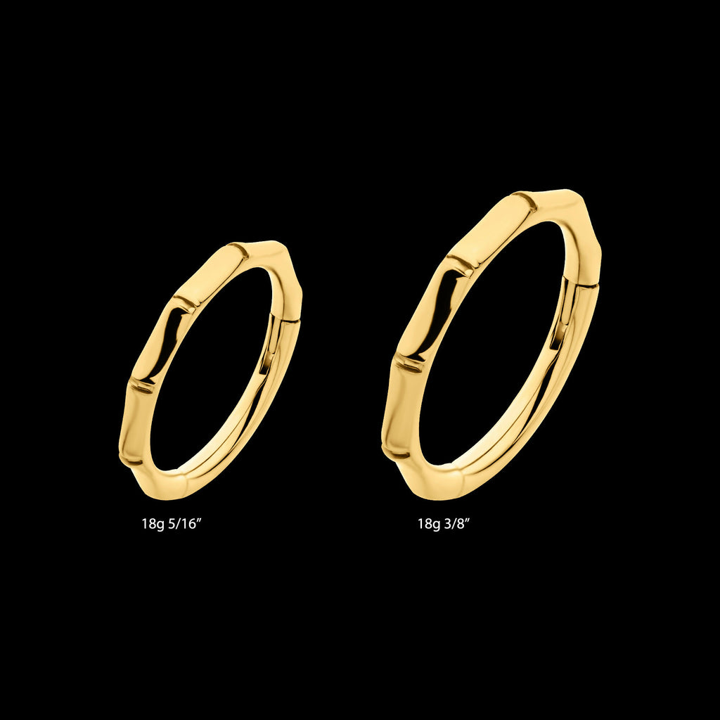24Kt Gold PVD Titanium Bamboo Design Side Facing Hinged Segment Clicker Hoop Earring / Nosering