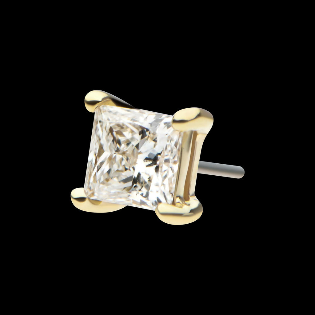 14Kt Gold 4 Prong Setting Princess Cut Clear Lab-Grown Diamond Threadless Top