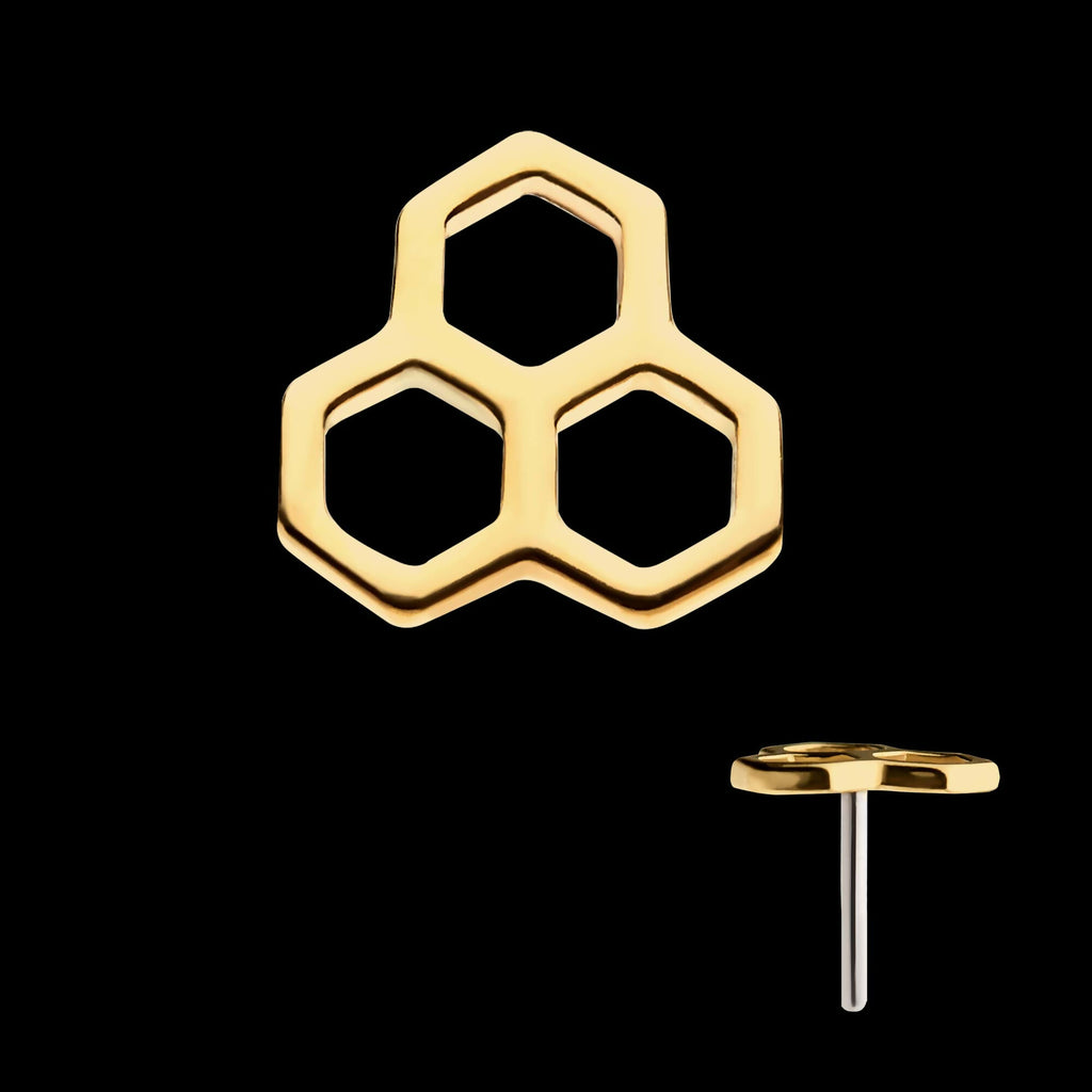 14kt Yellow Gold Threadless with Cut Out Honeycomb Top