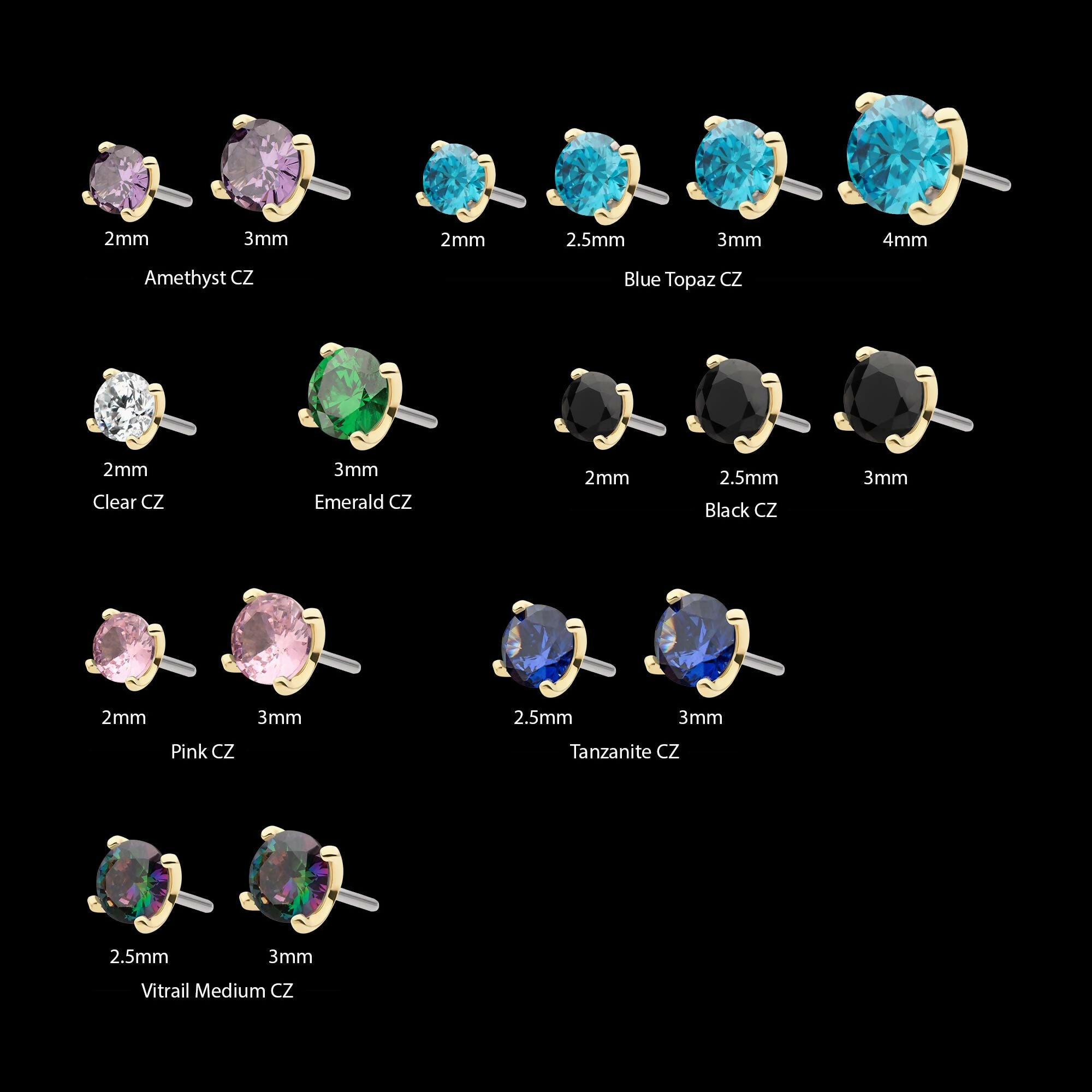 14Kt Yellow Gold Threadless with Prong Set Round CZ Top