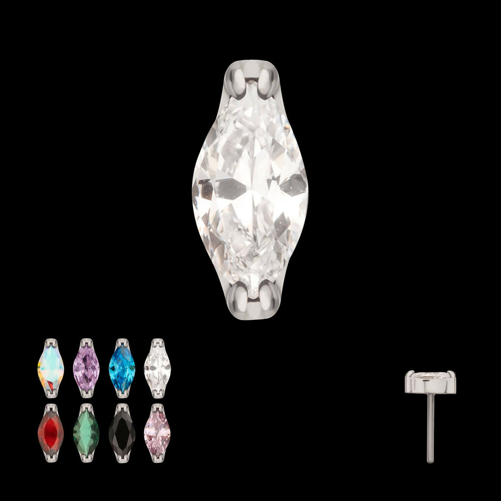 Titanium Threadless Double V-Prong 3mm Marquise Gem Top