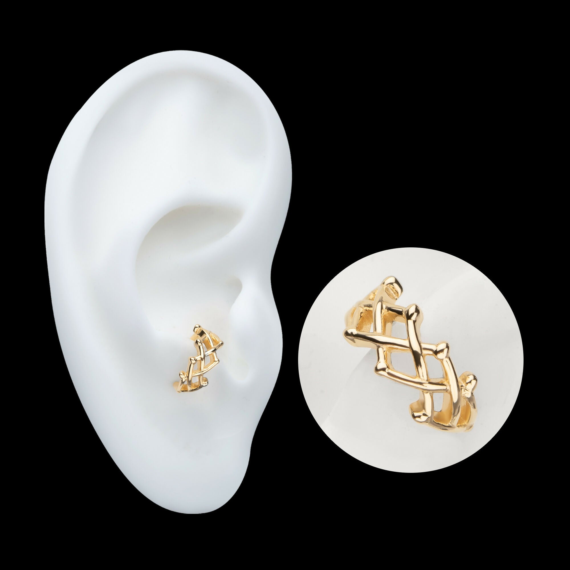 Woven Crown of Thorns Side Facing Hinged Segment Clicker Hoop Earring / Nosering – 14Kt Yellow Gold