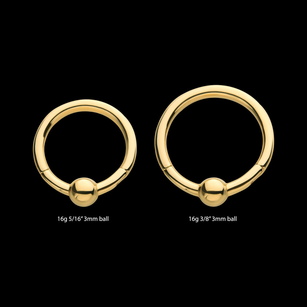 3mm Ball Hinged Segment Clicker Hoop Earring / Nosering – 14Kt Yellow Gold