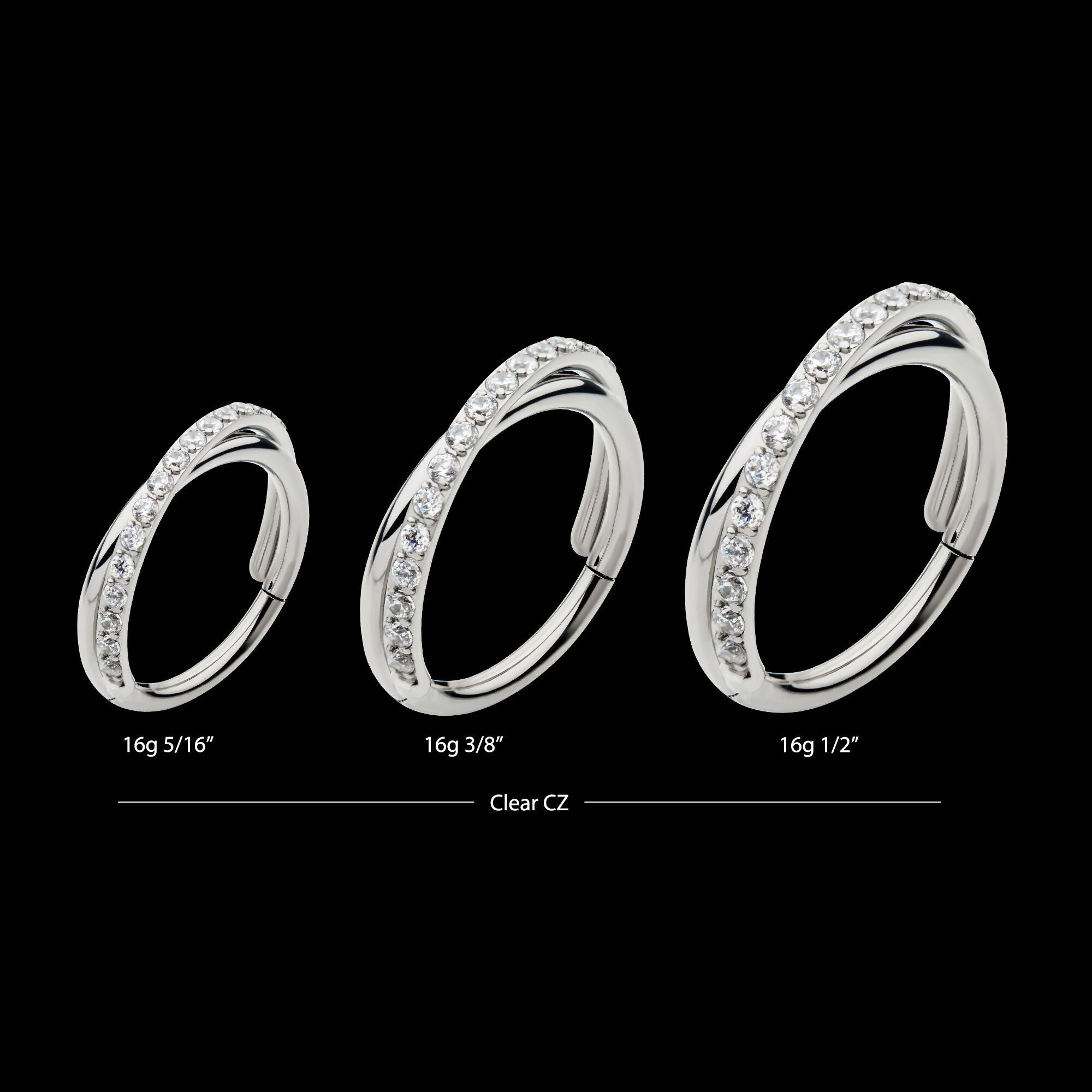 Crisscross with CZ Side Facing Hinged Segment Clicker Hoop Earring / Nosering – Titanium