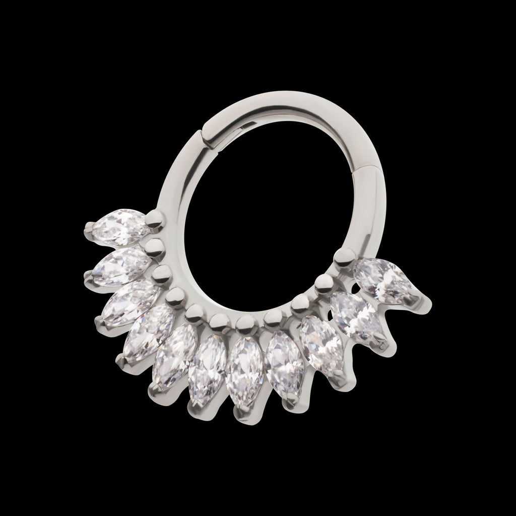 Prong Set Marquise Gem Cluster Fan Front Facing Hinged Segment Clicker Hoop Earring / Nosering – Titanium