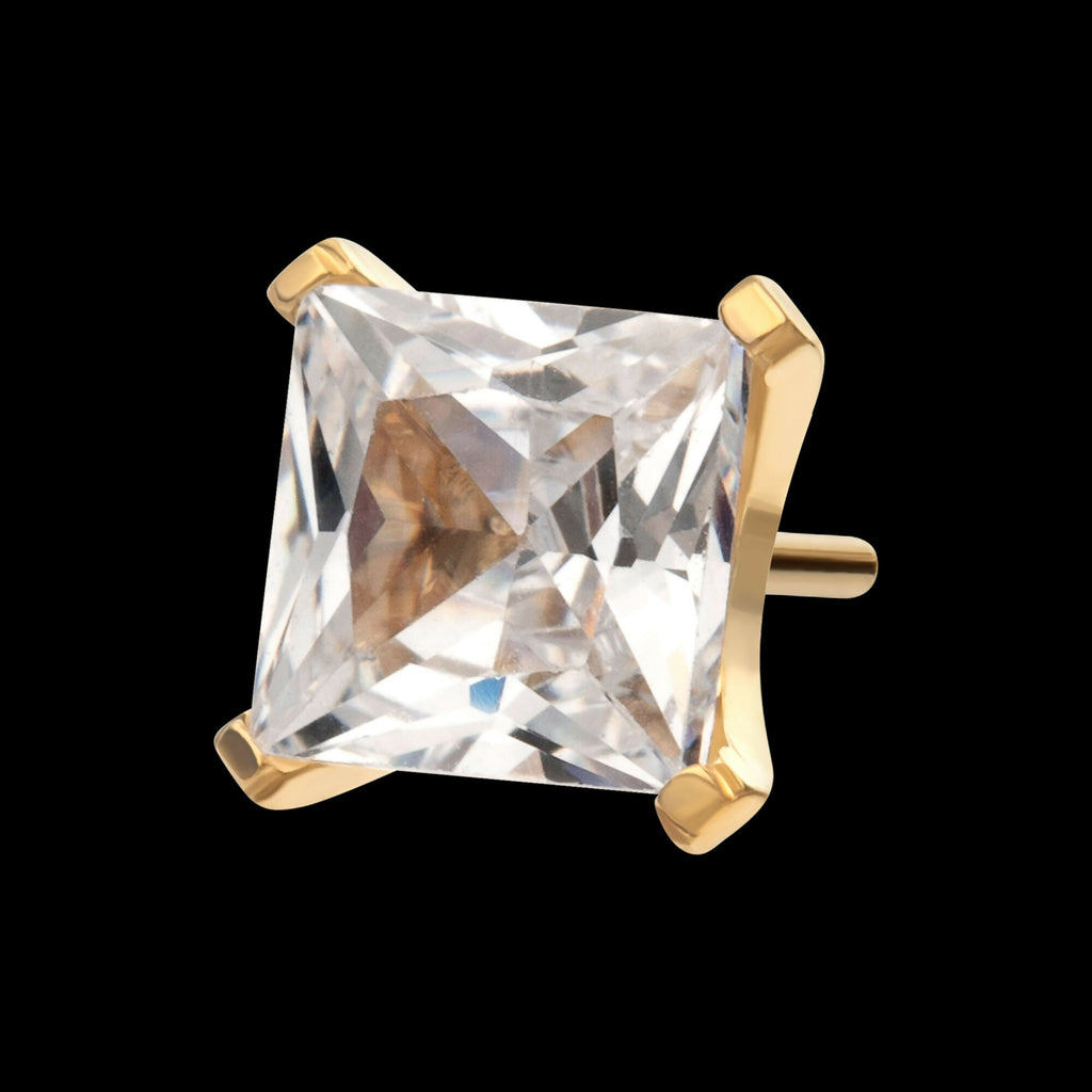 24Kt Gold PVD Titanium Threadless 4 Prong Princess Cut Gem Top