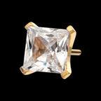24Kt Gold PVD Titanium Threadless 4 Prong Princess Cut Gem Top