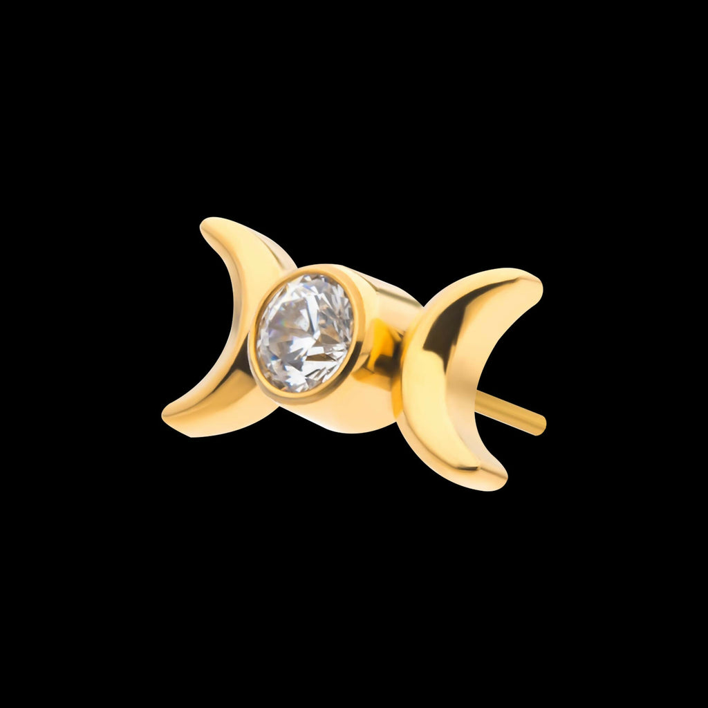 Titanium Threadless Bezel Set Round Gem/Opal Triple Moon Phase Top