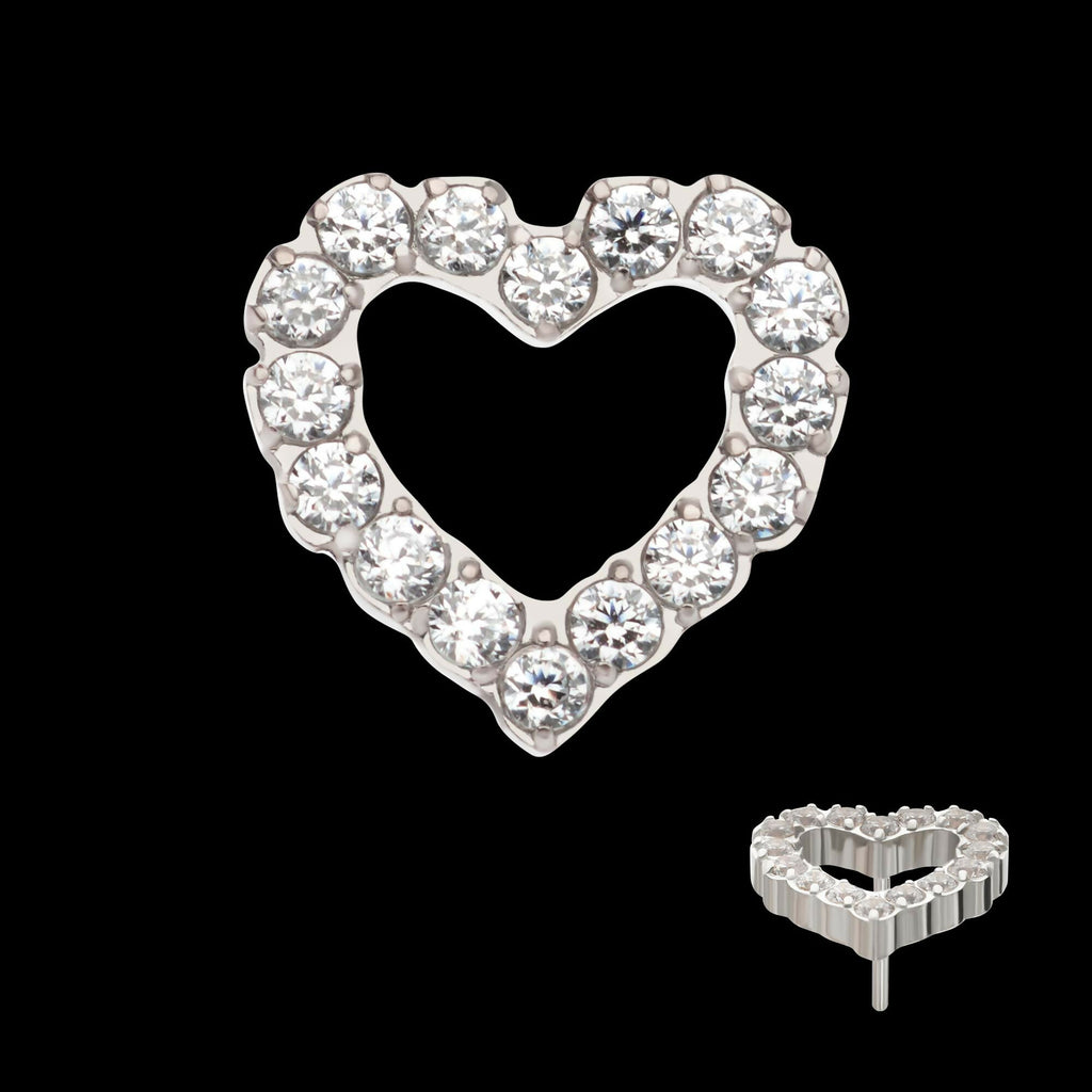 Titanium Threadless Pave Set Gem Hollow Heart Top