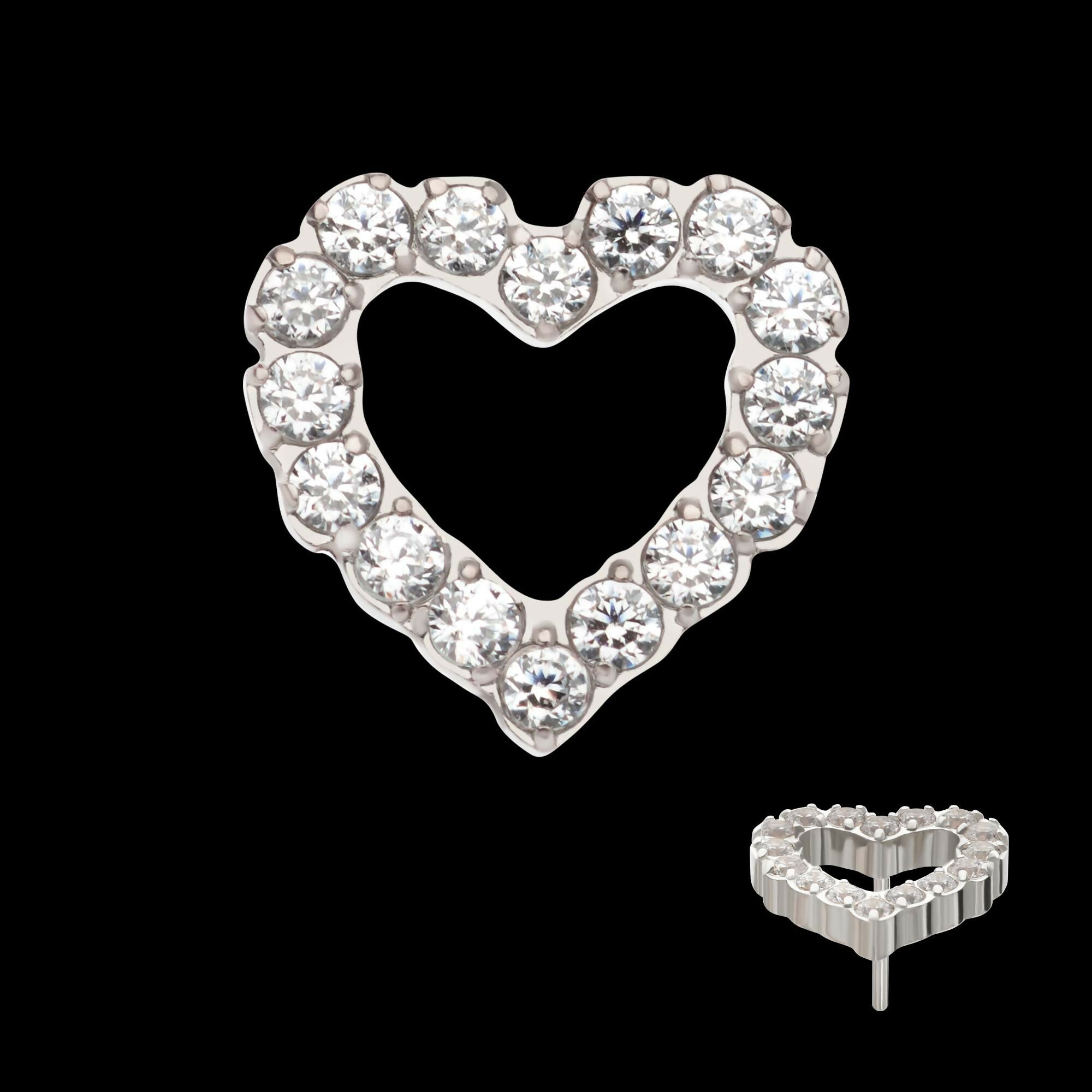 Titanium Threadless Pave Set Gem Hollow Heart Top
