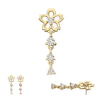 Cut Out Cherry Blossom Flower with Triple Prong Set Gem Dangle Flatback Stud Earring / Nosering - Gem in 14Kt Yellow Gold