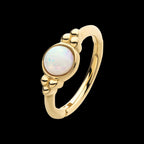 Beads & Centerpiece Bezel Set White Opal Side Facing Hinged Segment Clicker Hoop Earring / Nosering – 14Kt Gold