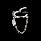 Chain Dangle Hinged Segment Clicker with Floating Marquise CZ Gem Hoop Earring / Nosering – Titanium