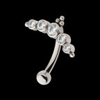 Internally Threaded with Tri Bead & 5-Cluster Bezel Set Clear AAA CZ Fixed Top Curved Barbell Earring / Nosering – Titanium