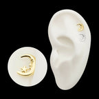 14Kt Gold Threadless Moon Face & Star Top