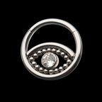 18-Beaded Bezel Set Clear CZ Evil Eye Front Facing Hinged Segment Clicker Hoop Earring / Nosering – Titanium