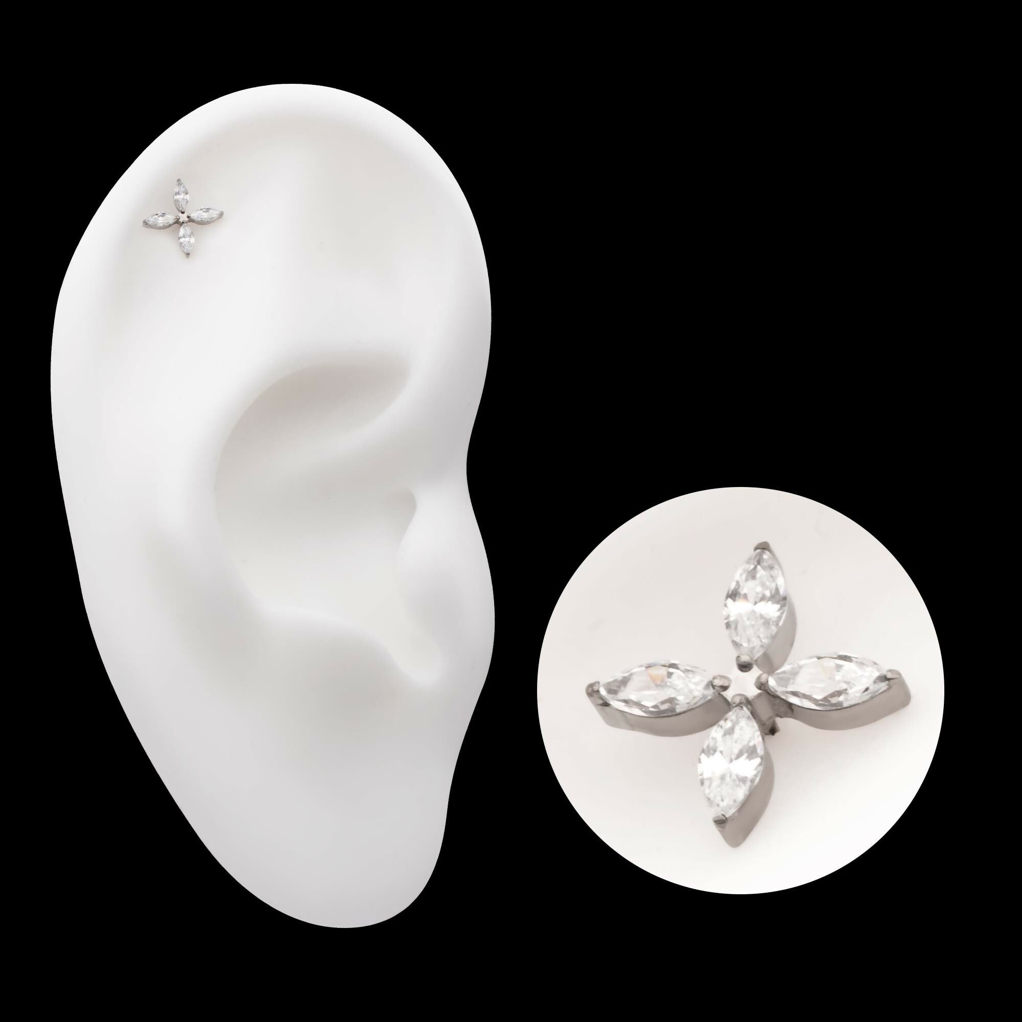 Titanium Threadless Pronged Marquise CZ 4-Blade Ceiling Fan Shape Top