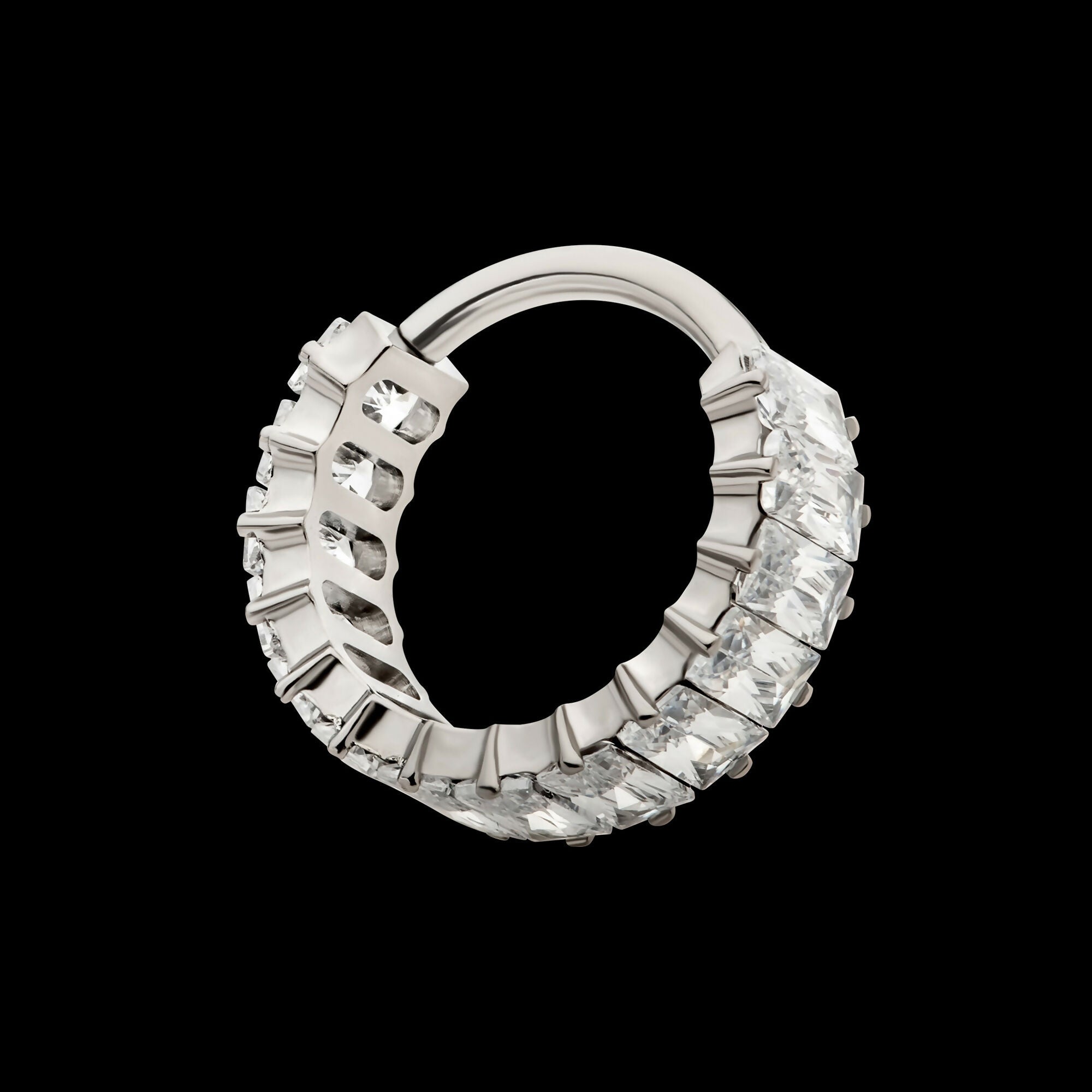 CNC Set Baguette CZ Side Facing Hinged Segment Clicker Hoop Earring / Nosering – Titanium