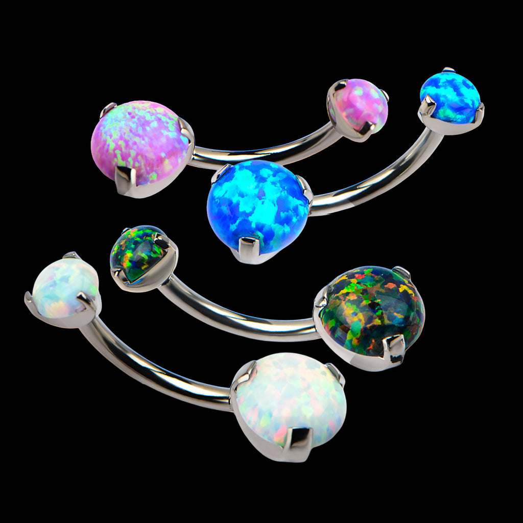 Internally Threaded Prong Set Double Synthetic Opal Navel Curves Earring / Nosering – Titanium