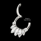 Clustered Prong Set Round & Marquise CZ Front Facing Hinged Segment Clicker Hoop Earring / Nosering – Titanium