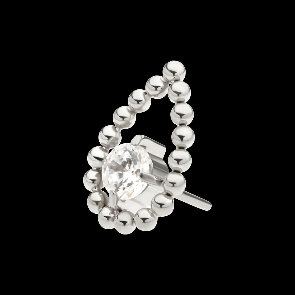 Titanium Threadless Hollow Teardrop Shape Beads with Prong Set CZ Top