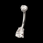 Internally Threaded Double Prong Set Teardrop Gem Fixed Bottom Navel Earring / Nosering – Titanium