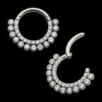 Double Row Clustered CZ Front Facing Hinged Segment Clicker Hoop Earring / Nosering – Titanium