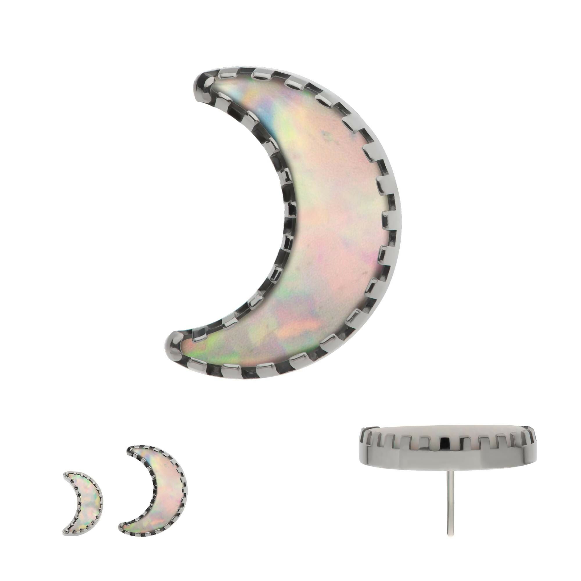 Crescent Moon with Prong Set White Opal Flatback Stud Earring / Nosering - White Opal & Opal in Titanium