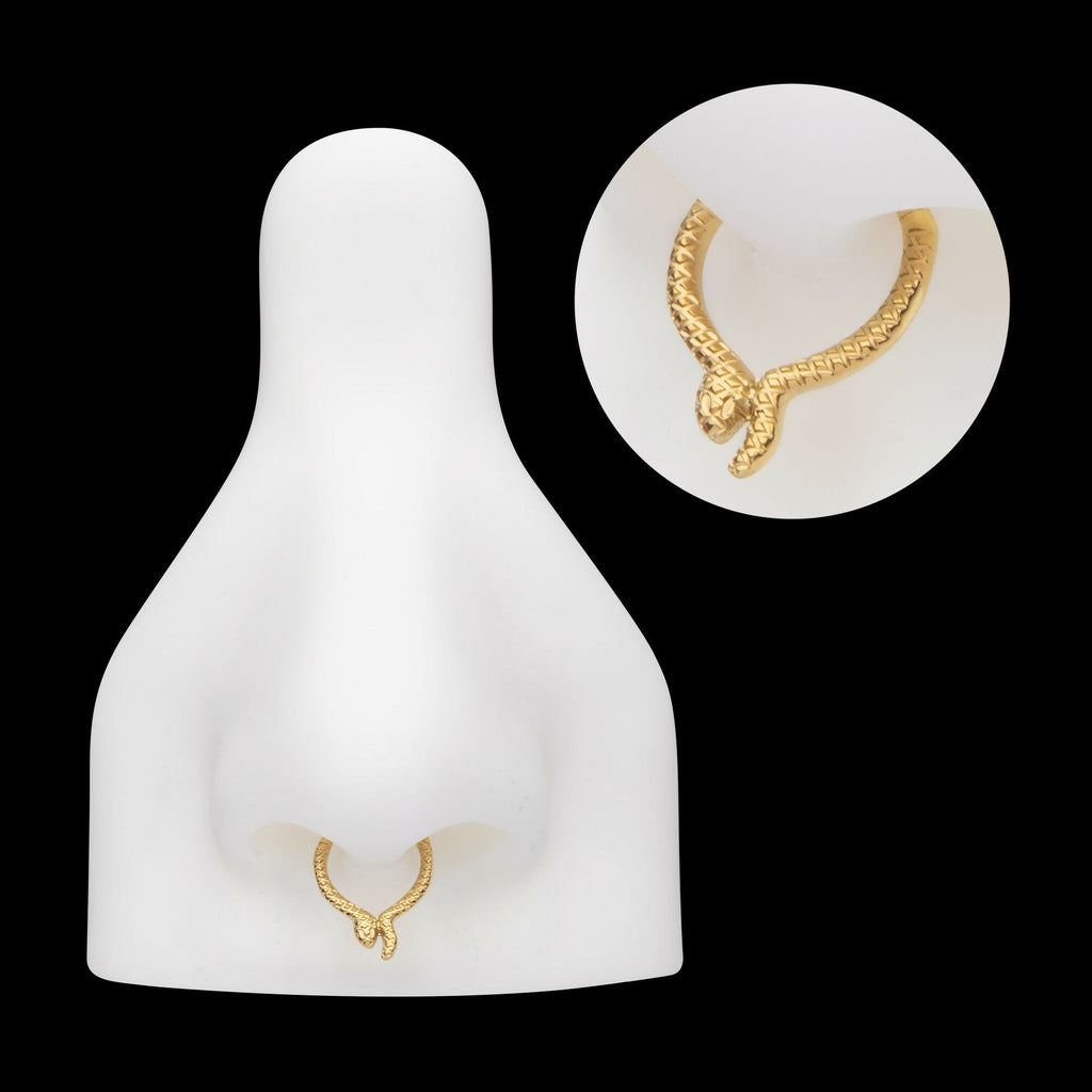 24Kt Gold PVD Titanium Snake Front Facing Hinged Segment Clicker Hoop Earring / Nosering