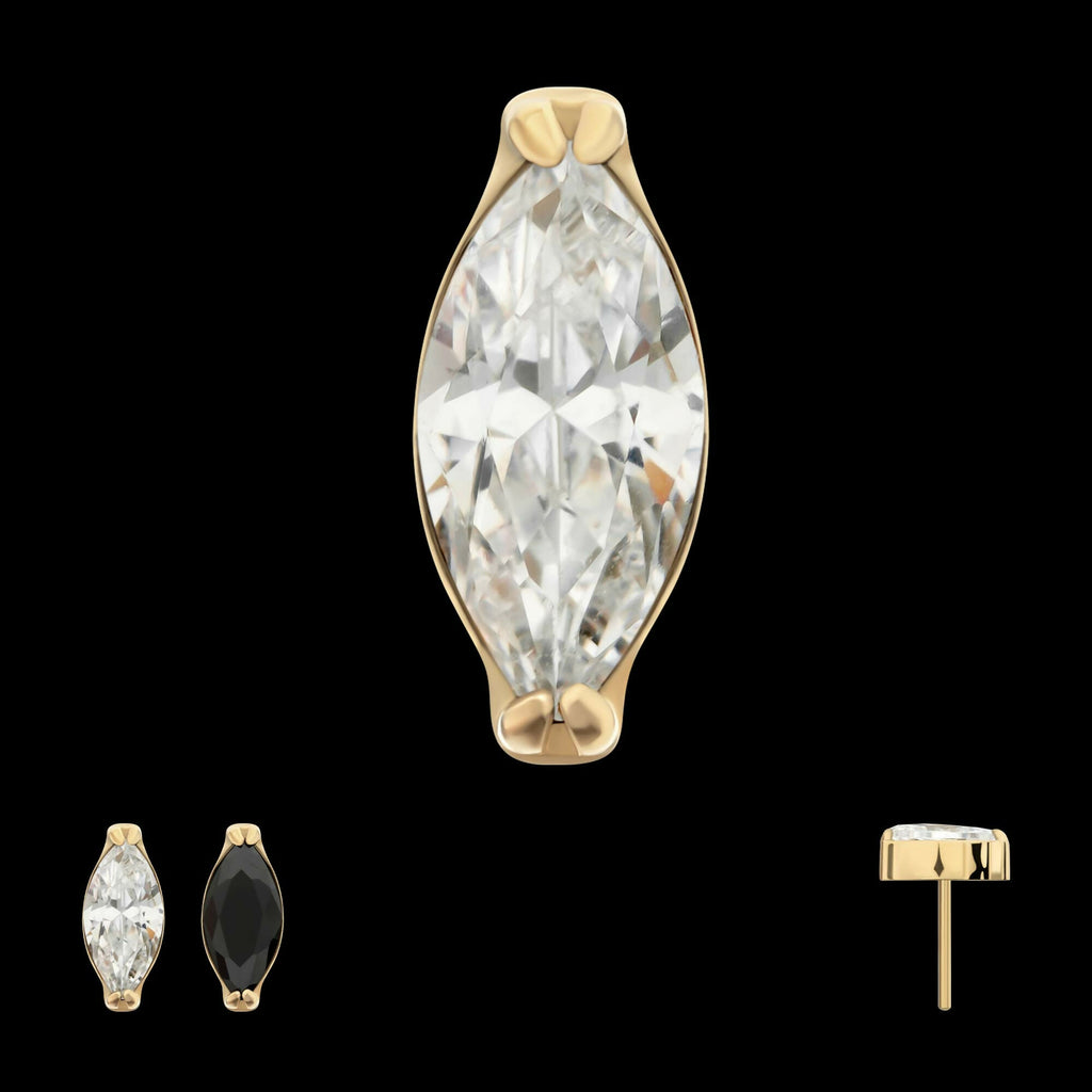 24Kt Gold PVD Titanium Threadless Double V-Prong Marquise CZ Gem Top