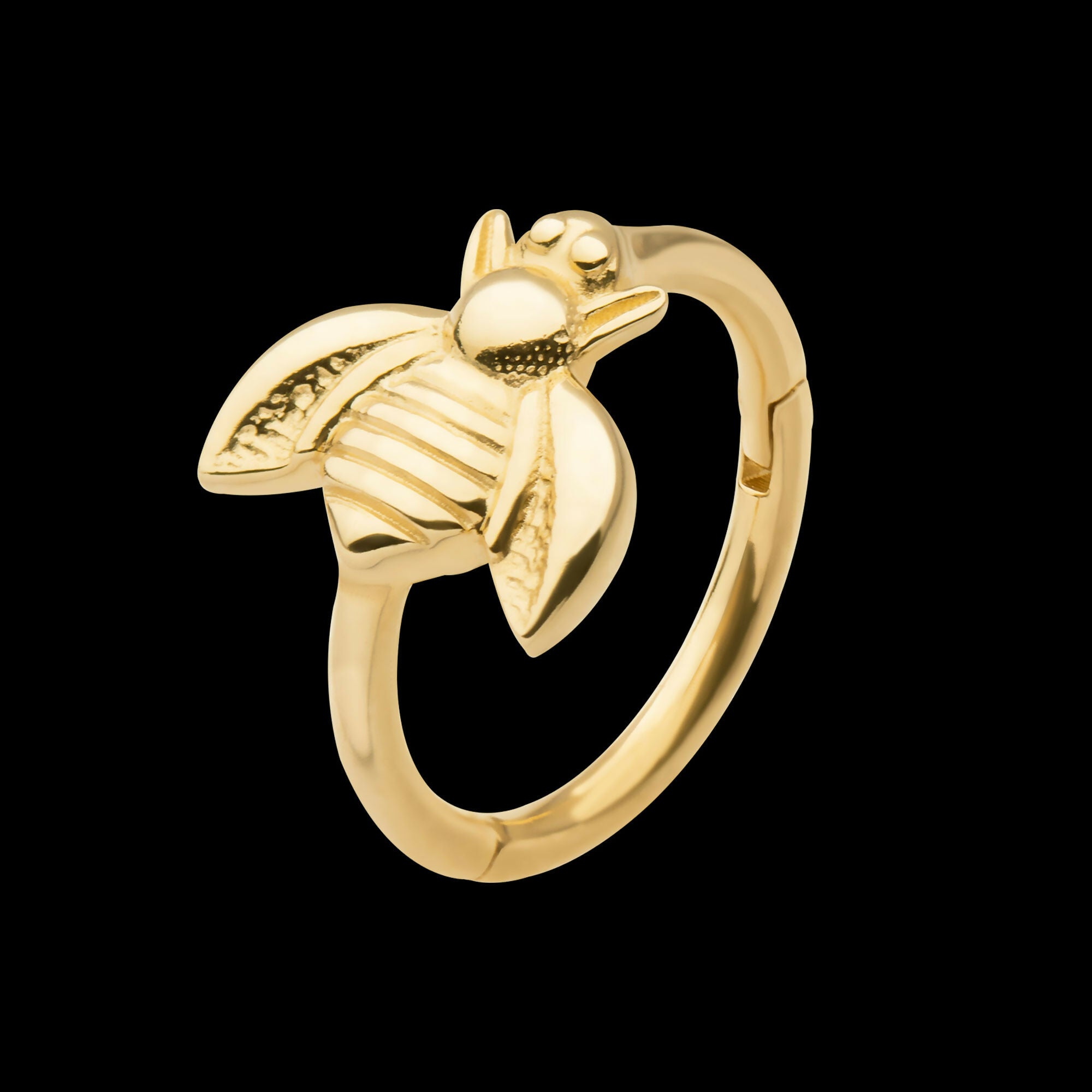 Bee Design Side Facing Hinged Segment Clicker Hoop Earring / Nosering – 14Kt Yellow Gold