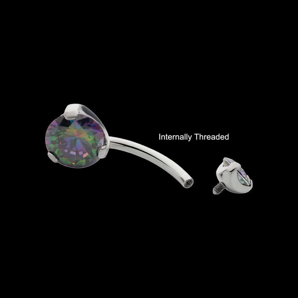 Internally Threaded Double 3-Prong Round Gem Fixed Bottom Navel Earring / Nosering – Titanium