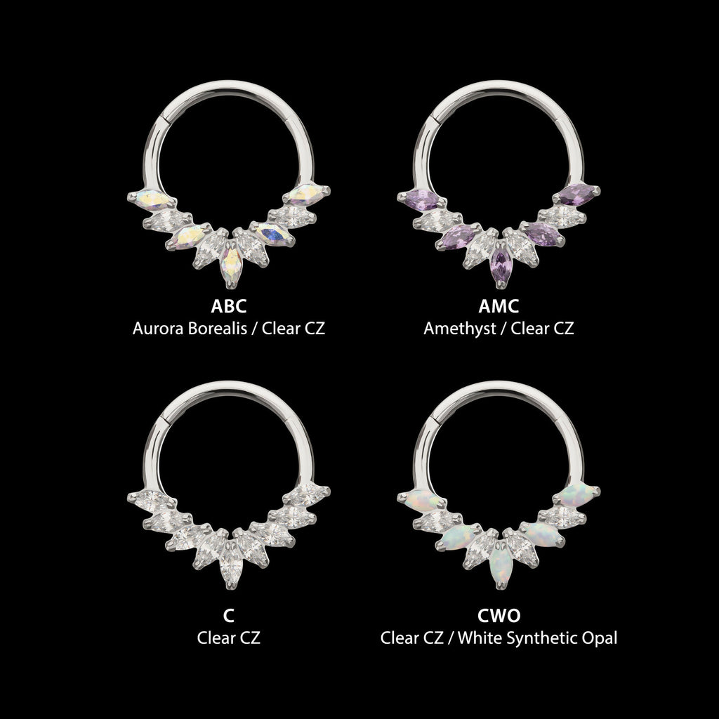 9 Gem Marquise Cluster Front Facing Hinged Segment Clicker Hoop Earring / Nosering – Titanium
