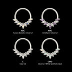9 Gem Marquise Cluster Front Facing Hinged Segment Clicker Hoop Earring / Nosering – Titanium