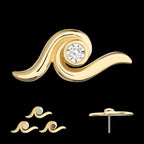 14Kt Yellow Gold Threadless Delicate Waterwave Top with Bezel Gem