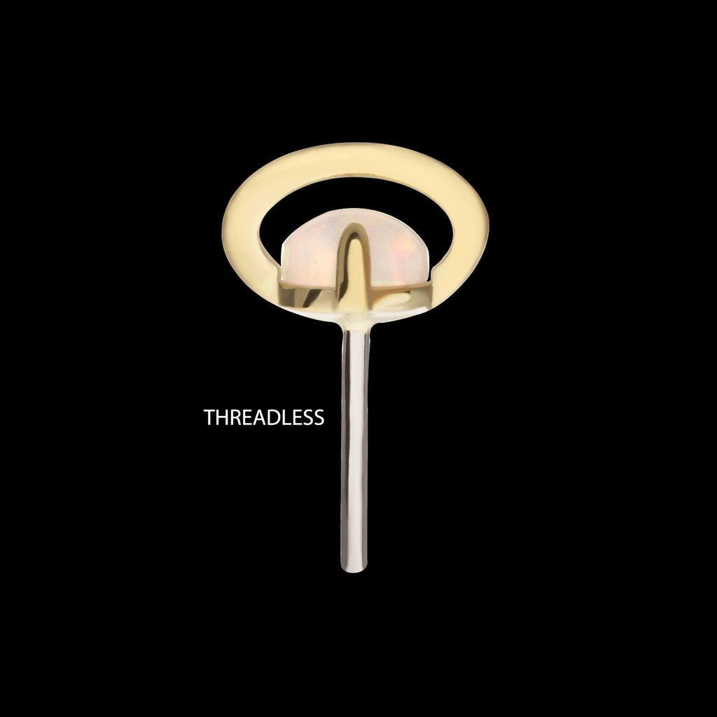 14kt Yellow Gold Threadless Planet Top with Prong Set White Opal