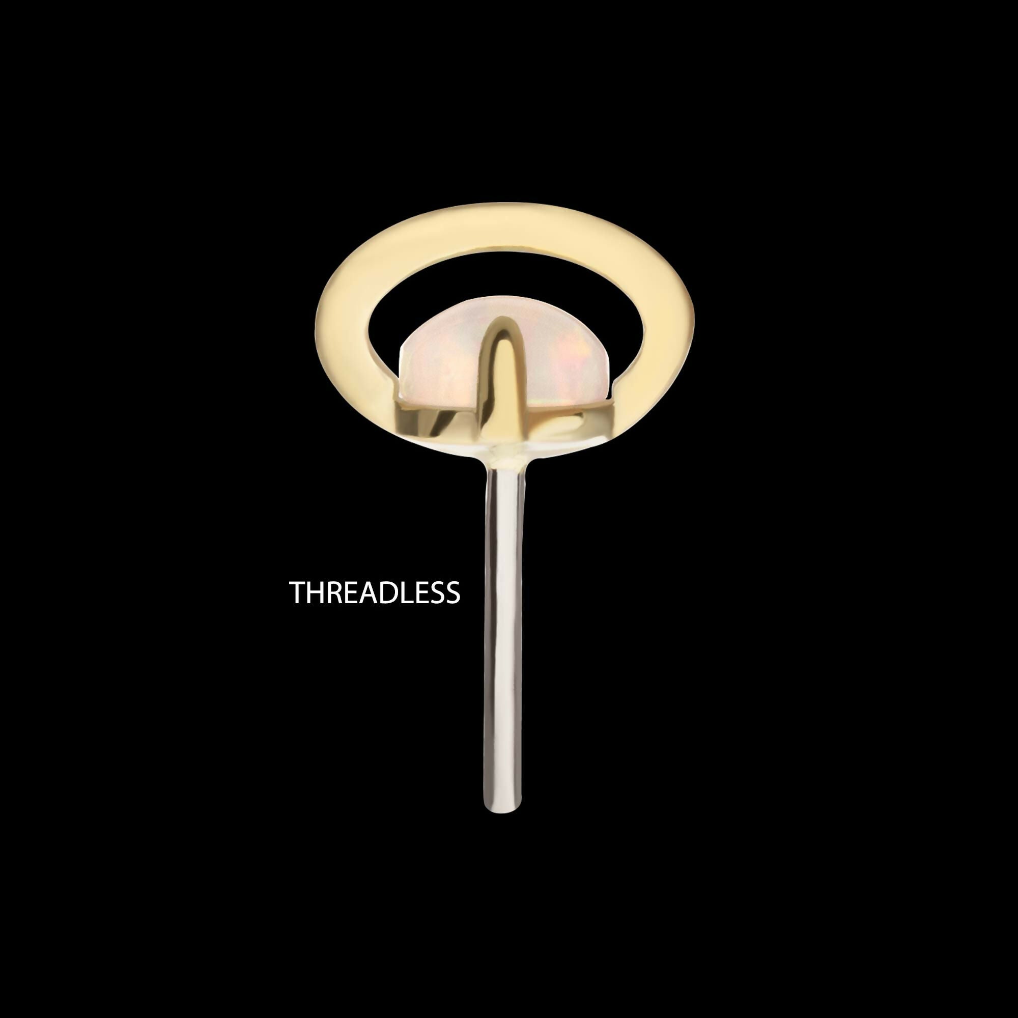 14kt Yellow Gold Threadless Planet Top with Prong Set White Opal