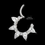 Clustered Prong Set Round & Teardrop CZ Front Facing Hinged Segment Clicker Hoop Earring / Nosering – Titanium