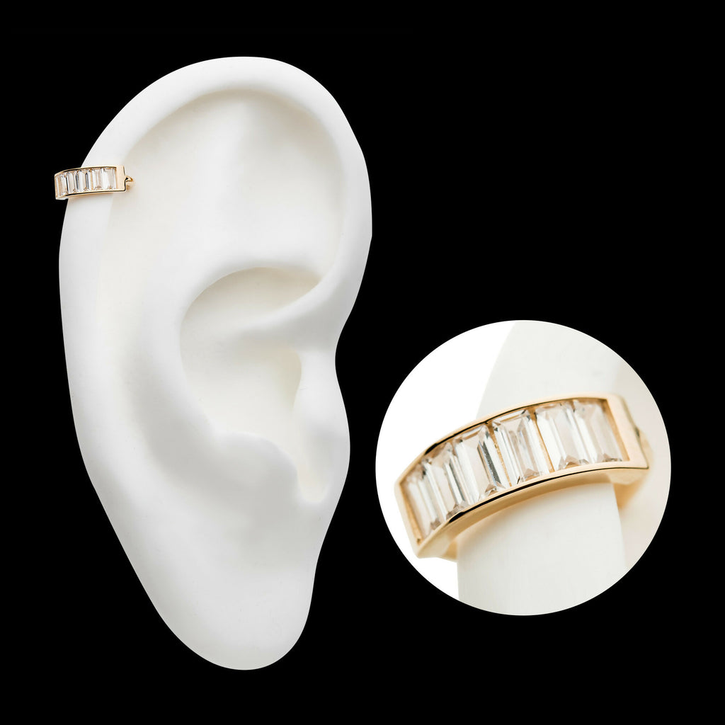 6 Baguette Clear CZ Side Facing Hinged Segment Clicker Hoop Earring / Nosering – 14Kt Gold