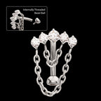 Internally Threaded 5-Cluster Prong Gem Fixed Top Curved Barbell with 2 Tier Chain Dangle Earring / Nosering – Titanium