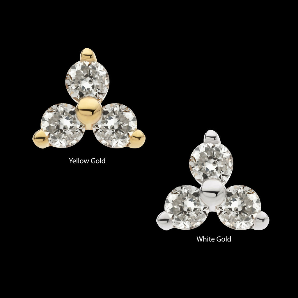 14Kt Gold Threadless Prong Set 1.5mm Round Gem Trinity Top