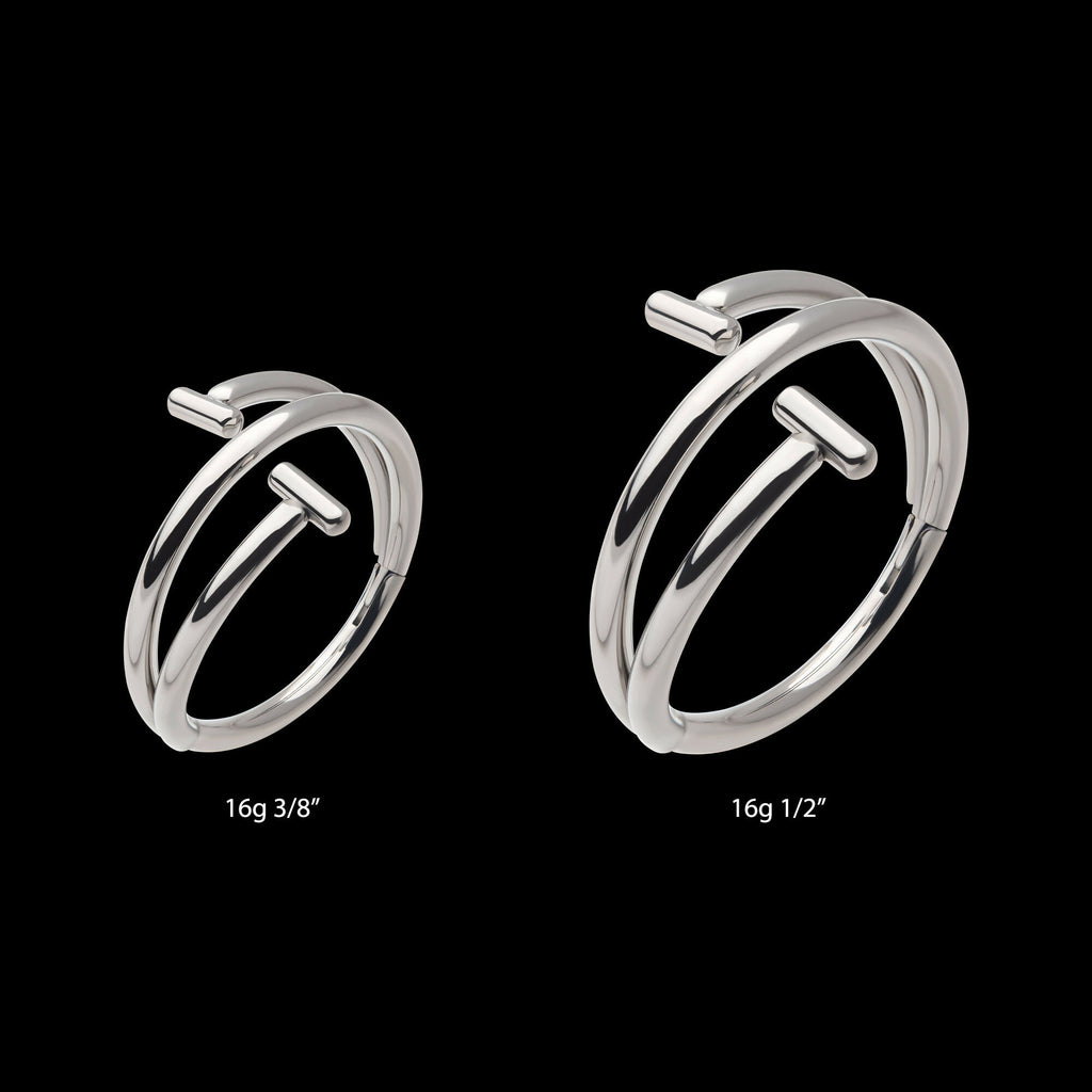 Double Ended Twist Side Facing Hinged Segment Clicker with T-Bar Hoop Earring / Nosering – Titanium