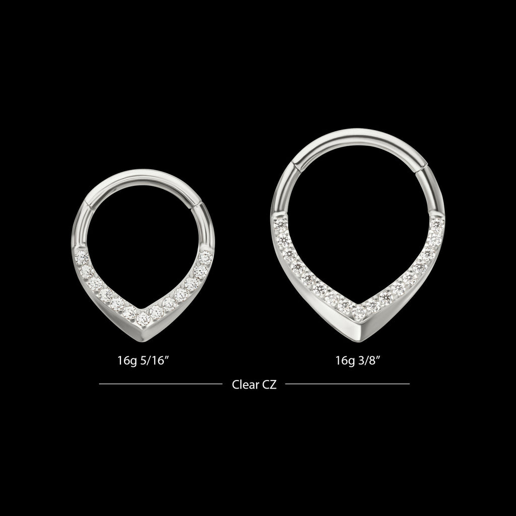 Pave Gem V-Shape Front Facing Hinged Segment Clicker Hoop Earring / Nosering – Titanium