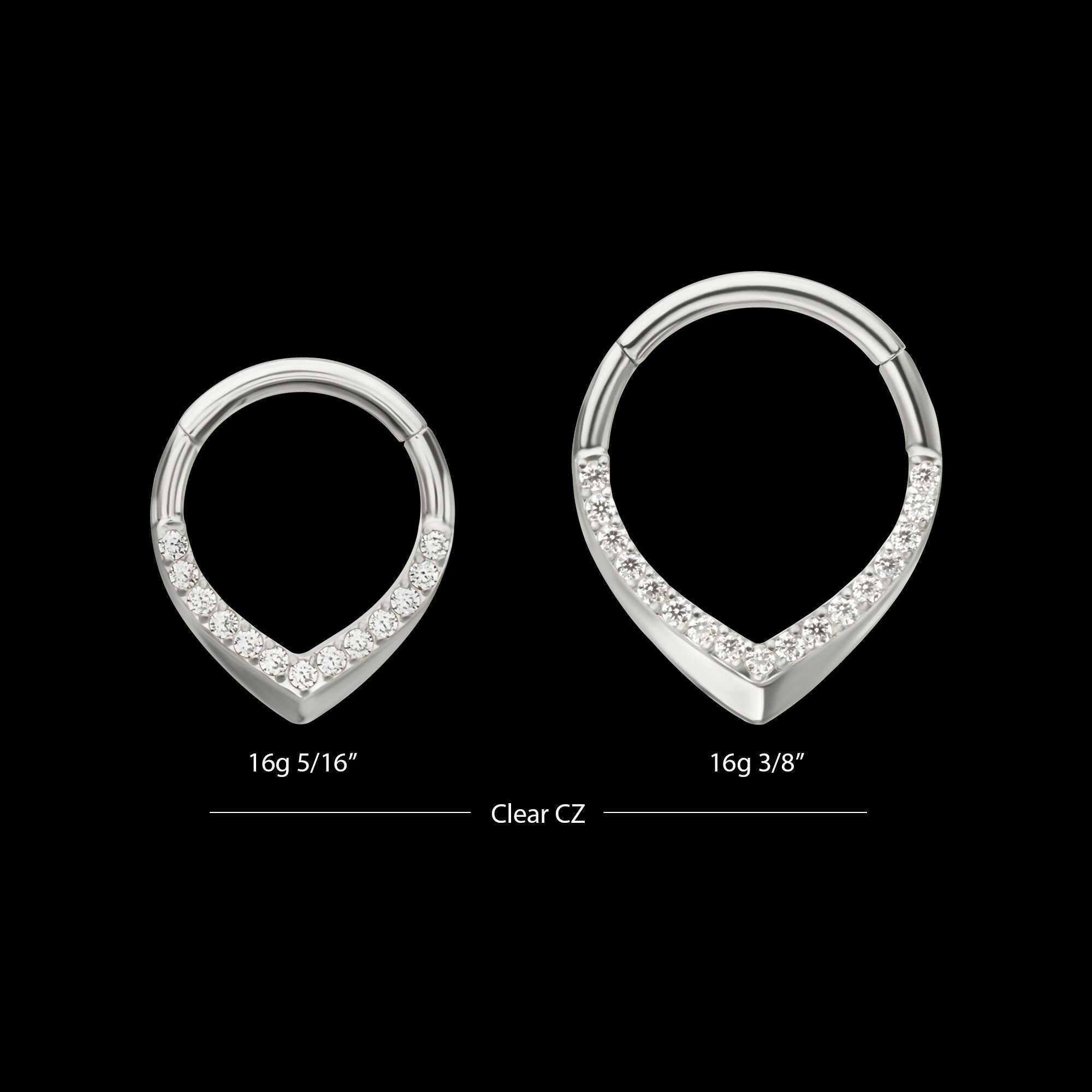 Pave Gem V-Shape Front Facing Hinged Segment Clicker Hoop Earring / Nosering – Titanium