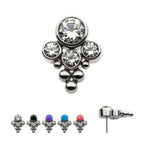 4-Bezel Set Synthetic Opal/AAA Gem/Swarovski Zirconia & Beads Cluster Flatback Stud Earring / Nosering - Synthetic Opal & Opal in Titanium